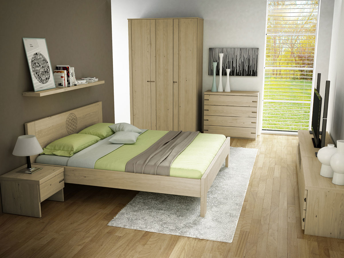 Kastanienschlafzimmer mit Schrank „Stefan“ 3-türig, Höhe 235 cm