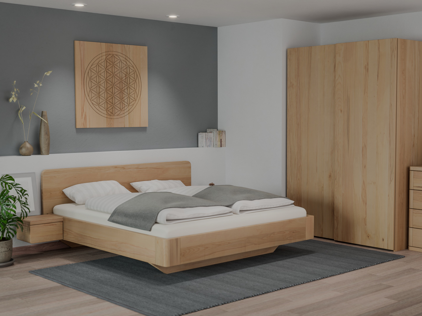 Schlafzimmer mit Buchenbett „Clara“ 180 x 200 cm