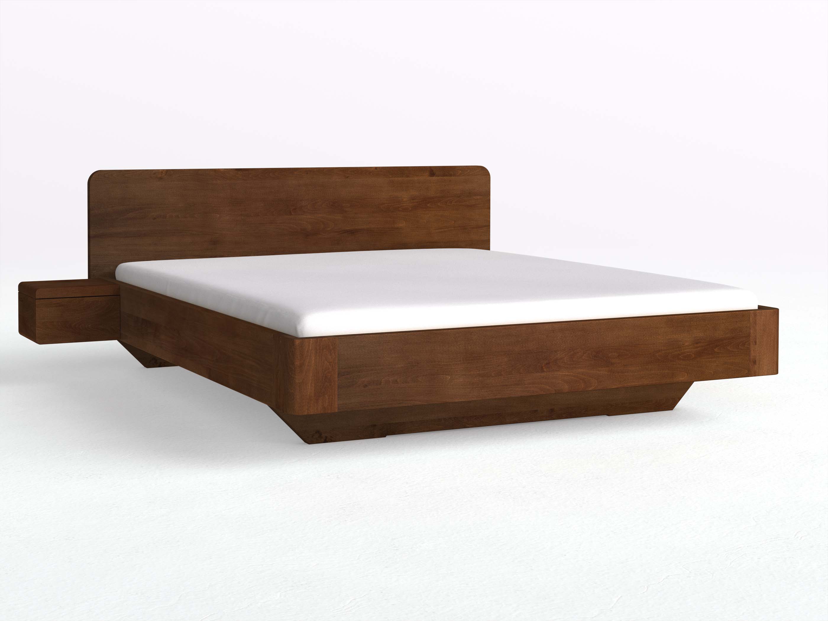 Buchenbett Dunkel „Clara“ mit 2 Nachttischen Griff: Grifflos