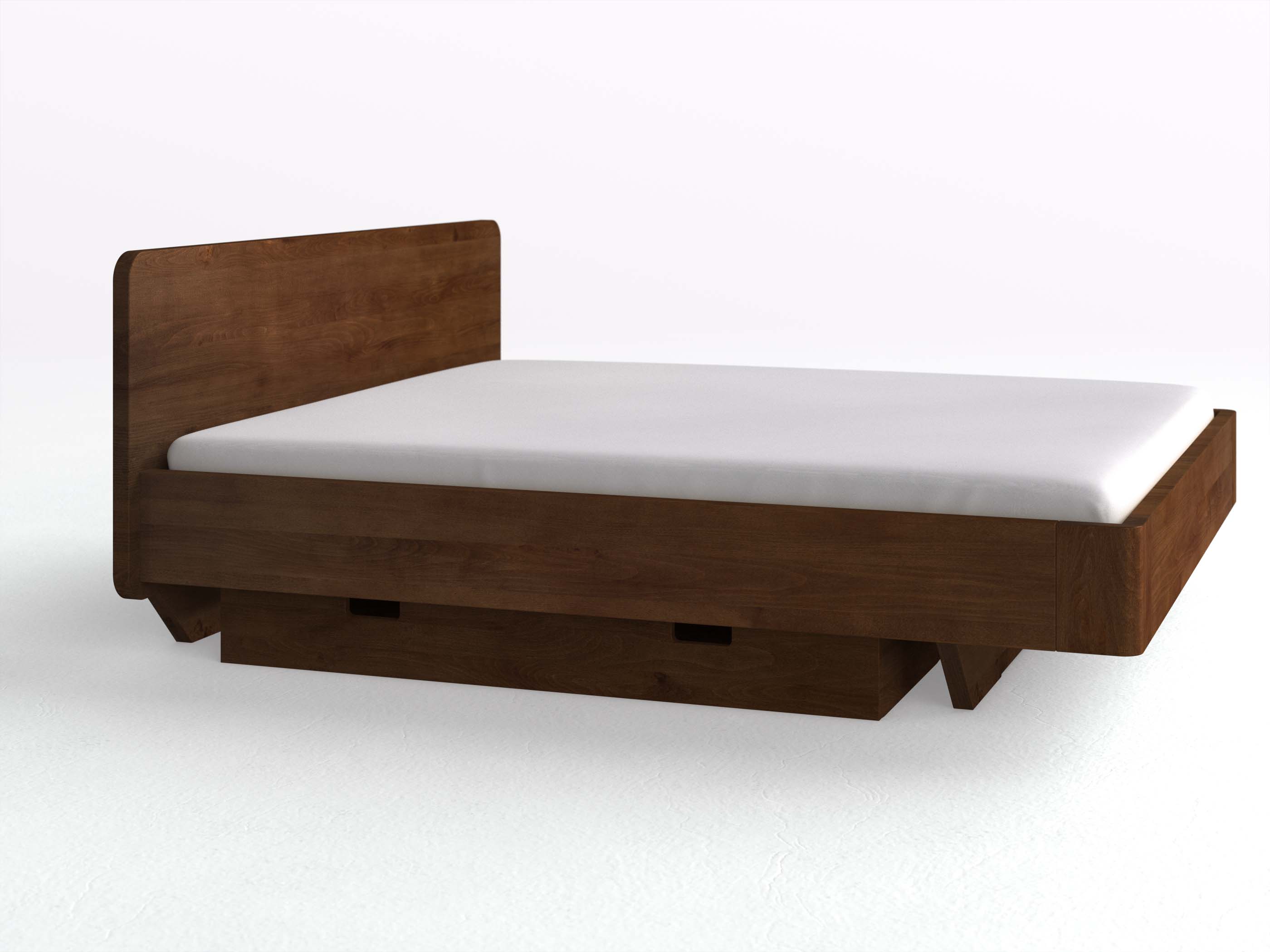 Buchenbett Dunkel „Clara“ in 180 x 200 cm, mit langer Unterbettkommode