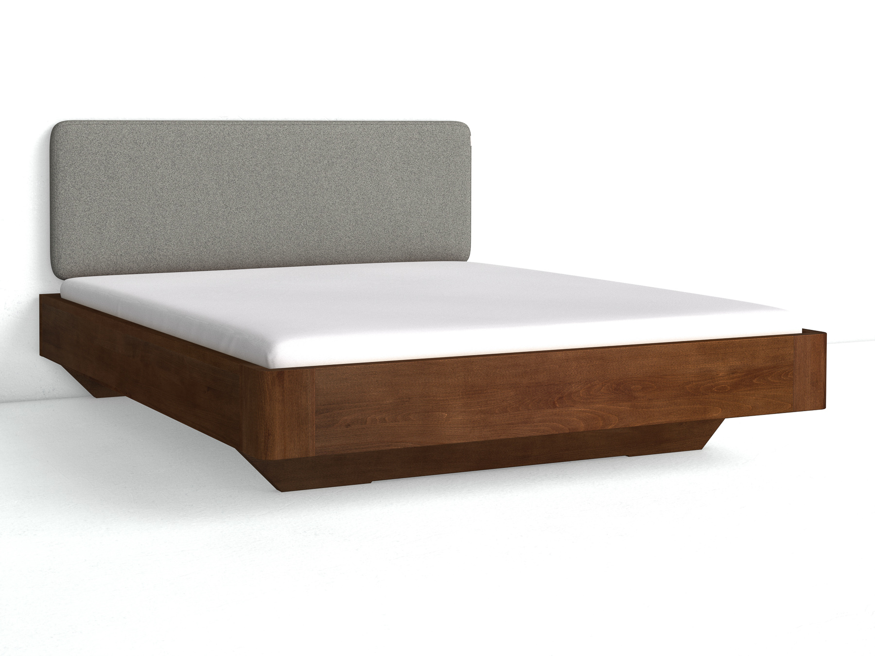 Buchenbett Dunkel „Clarissa" mit Polsterkopfteil „Dennis" glatt, 180 cm, Fischgrät in Grauer Mohn