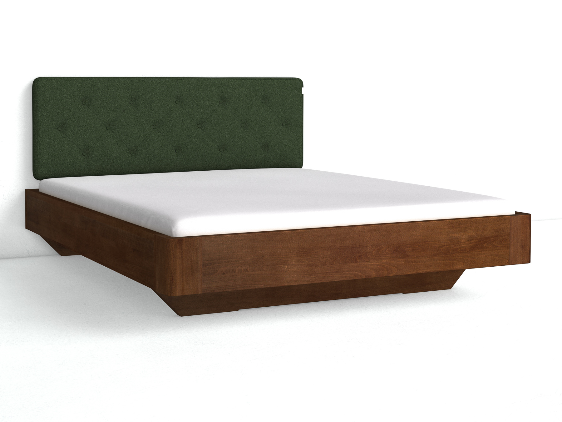 Buchenbett Dunkel „Clarissa" mit Polsterkopfteil „Dennis" geknöpft, 180 cm, Loden in Tannenwald