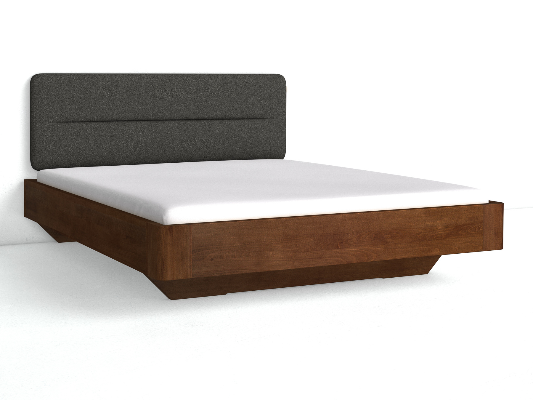 Buchenbett Dunkel „Clarissa" mit Polsterkopfteil „Dennis" genäht, 180 cm, Loden in Anthrazit