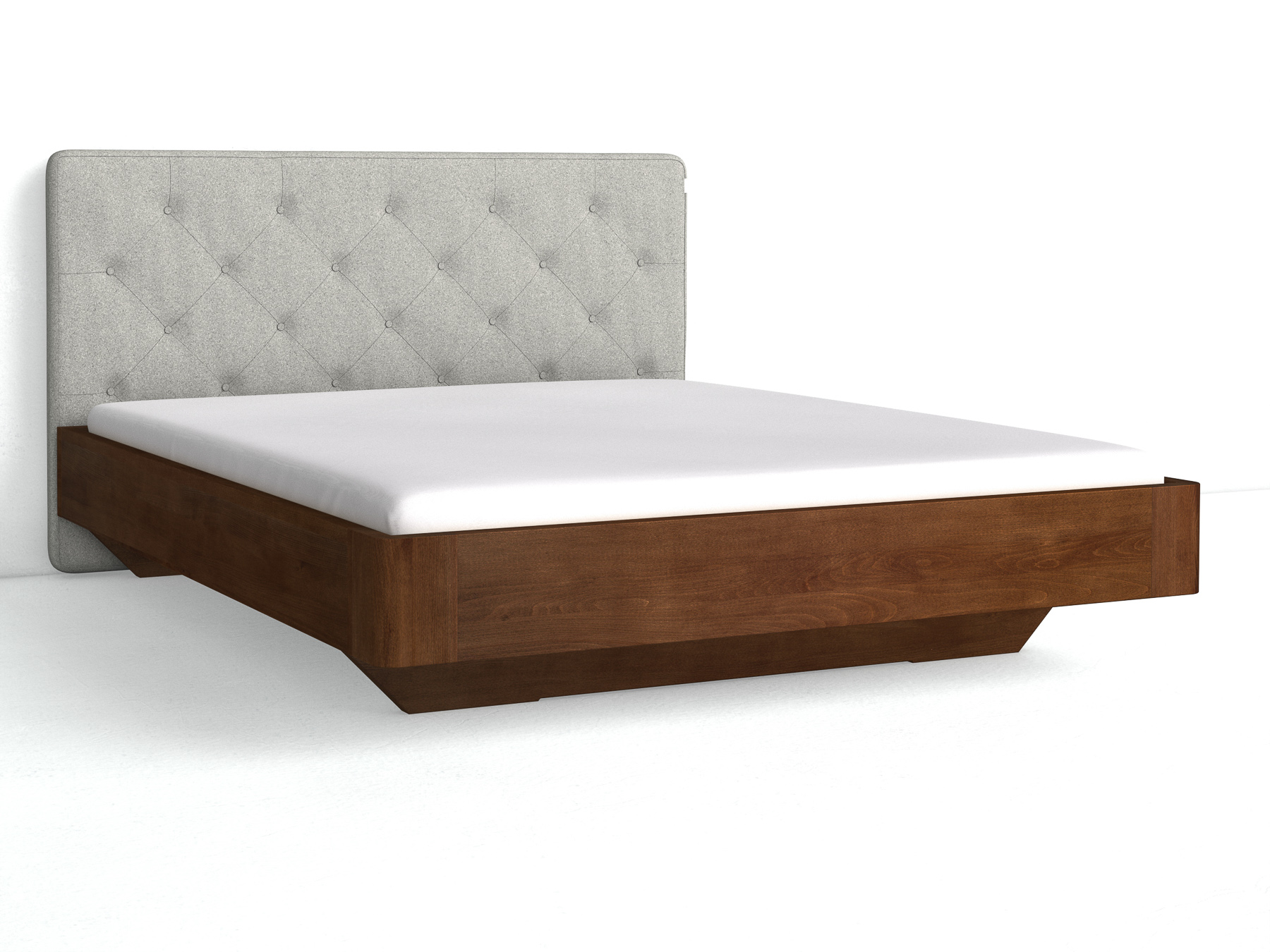 Buchenbett Dunkel „Clarissa" mit Polsterkopfteil „Michael" geknöpft, 190 cm, Loden in Nebelgrau