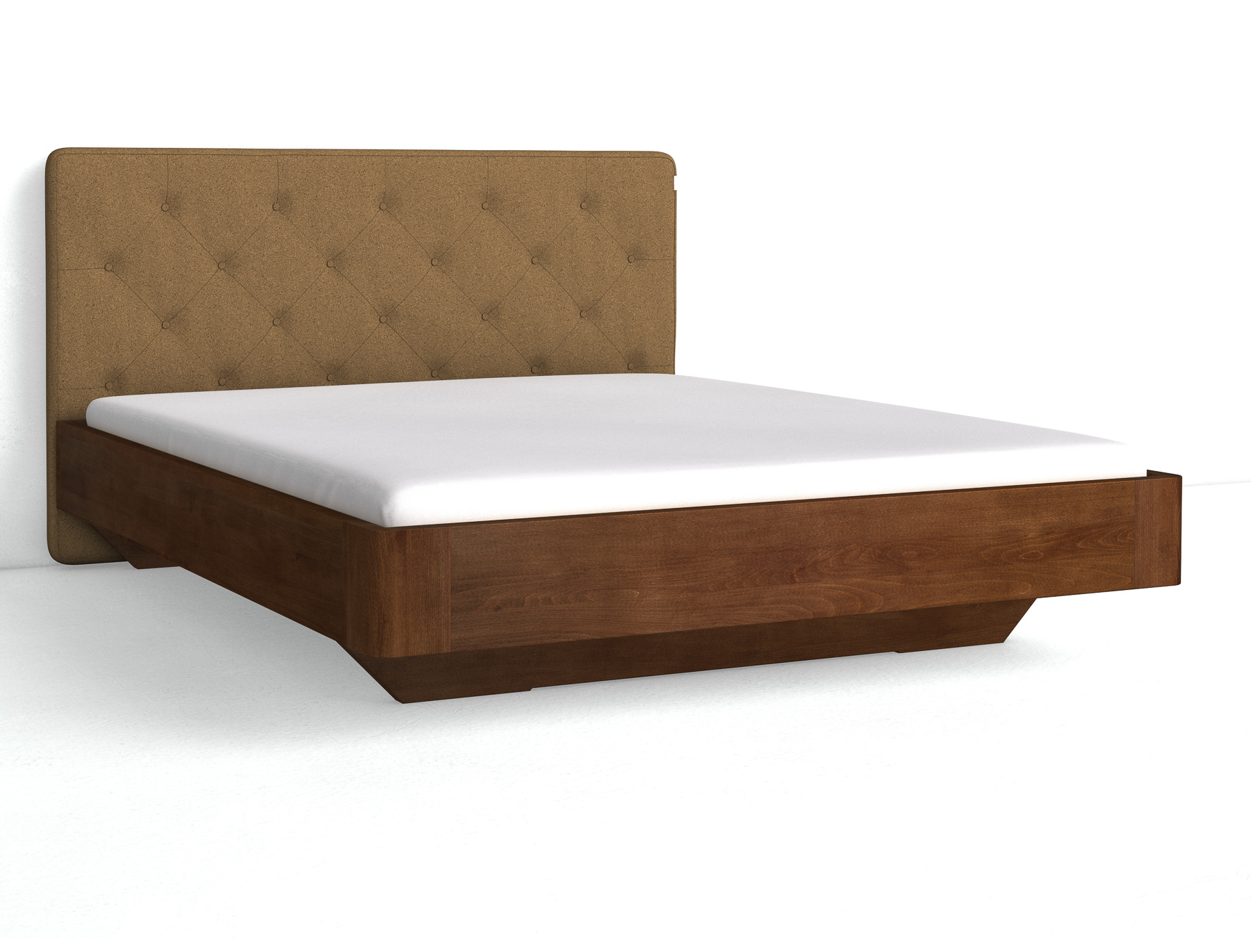 Buchenbett Dunkel „Clarissa" mit Polsterkopfteil „Michael" geknöpft, 190 cm, Loden in Zimtrinde