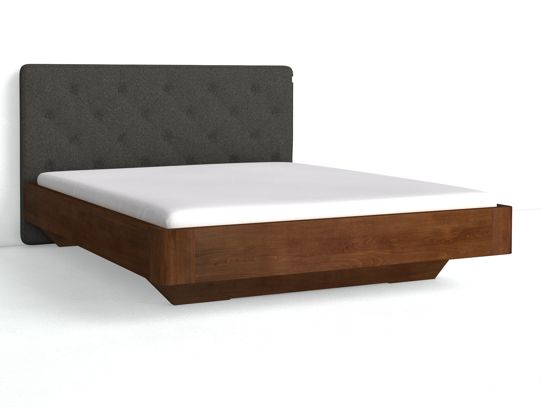 Buchenbett Dunkel „Clarissa" mit Polsterkopfteil „Michael" geknöpft, 190 cm, Loden in Anthrazit