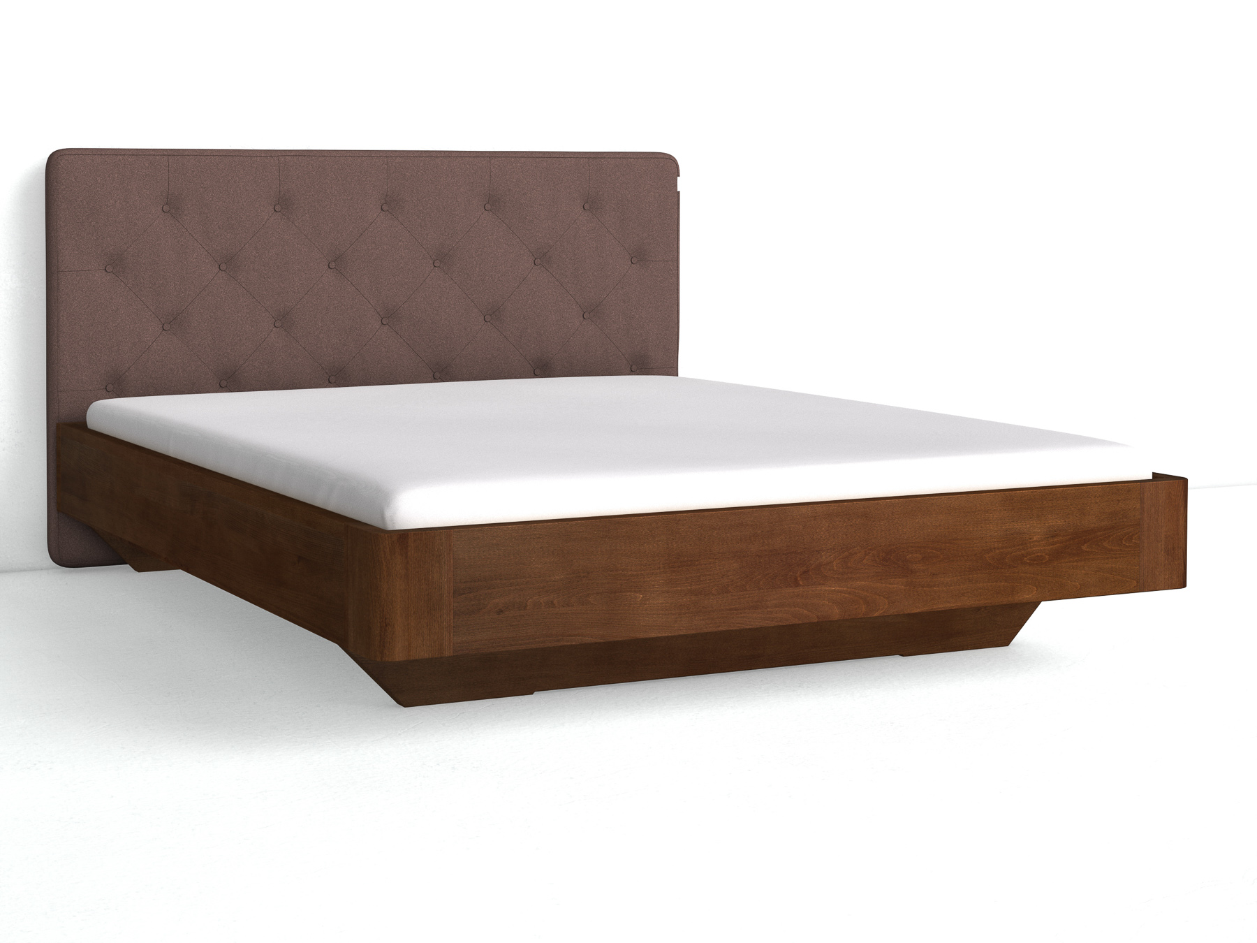 Buchenbett Dunkel „Clarissa" mit Polsterkopfteil „Michael" geknöpft, 190 cm, Loden in Abenddämmerung