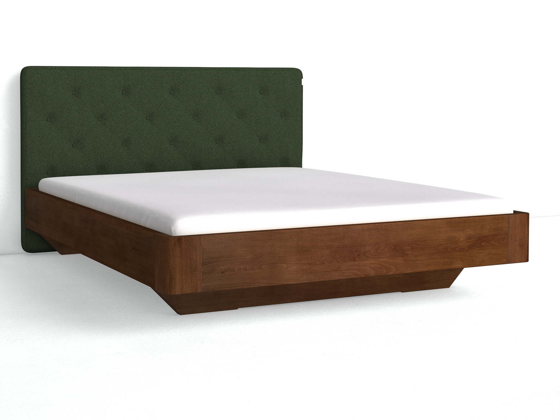 Buchenbett Dunkel „Clarissa" mit Polsterkopfteil „Michael" geknöpft, 190 cm, Loden in Tannenwald