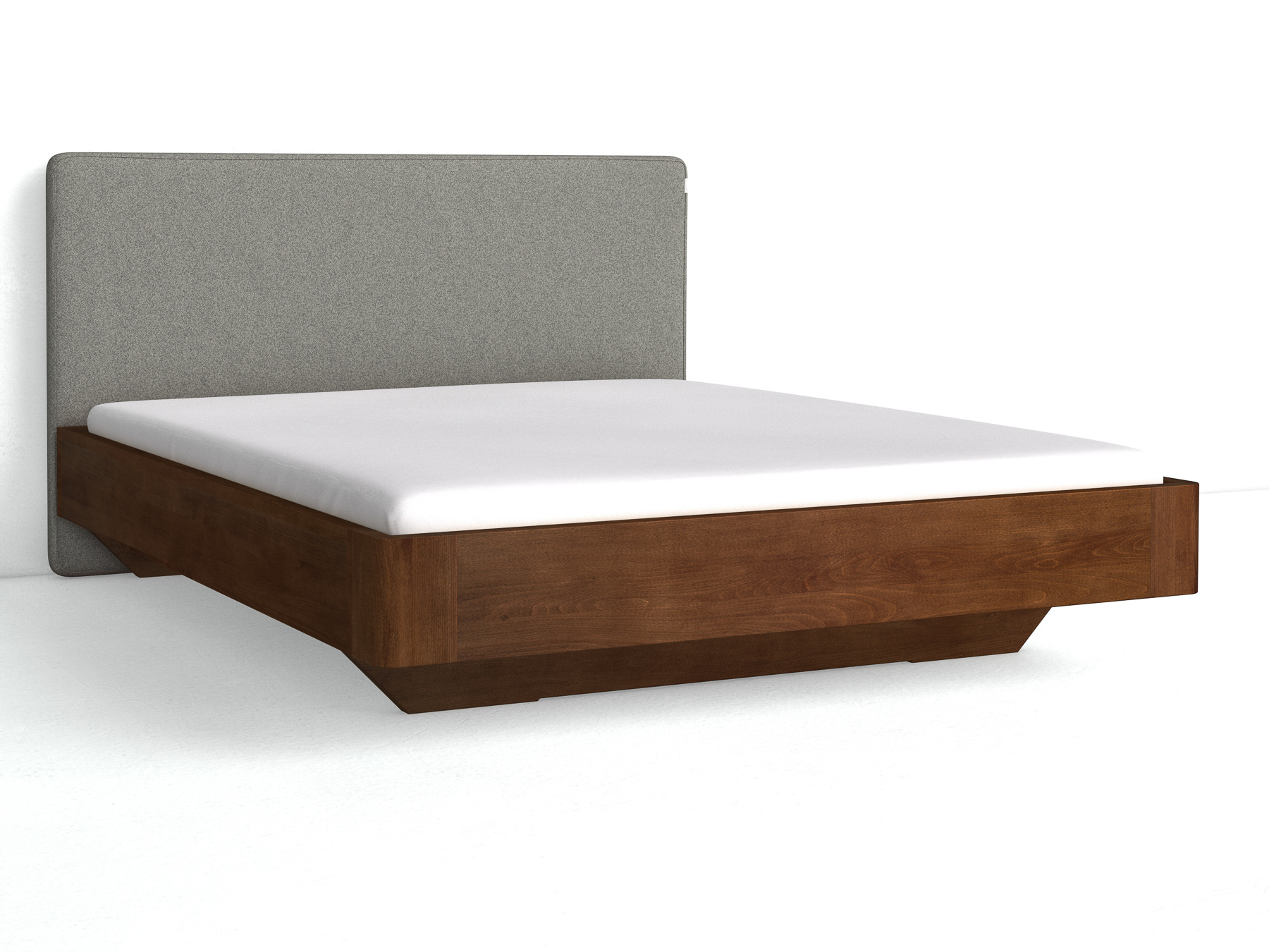 Buchenbett Dunkel „Clarissa" mit Polsterkopfteil „Michael" glatt, 190 cm, Fischgrät in Grauer Mohn