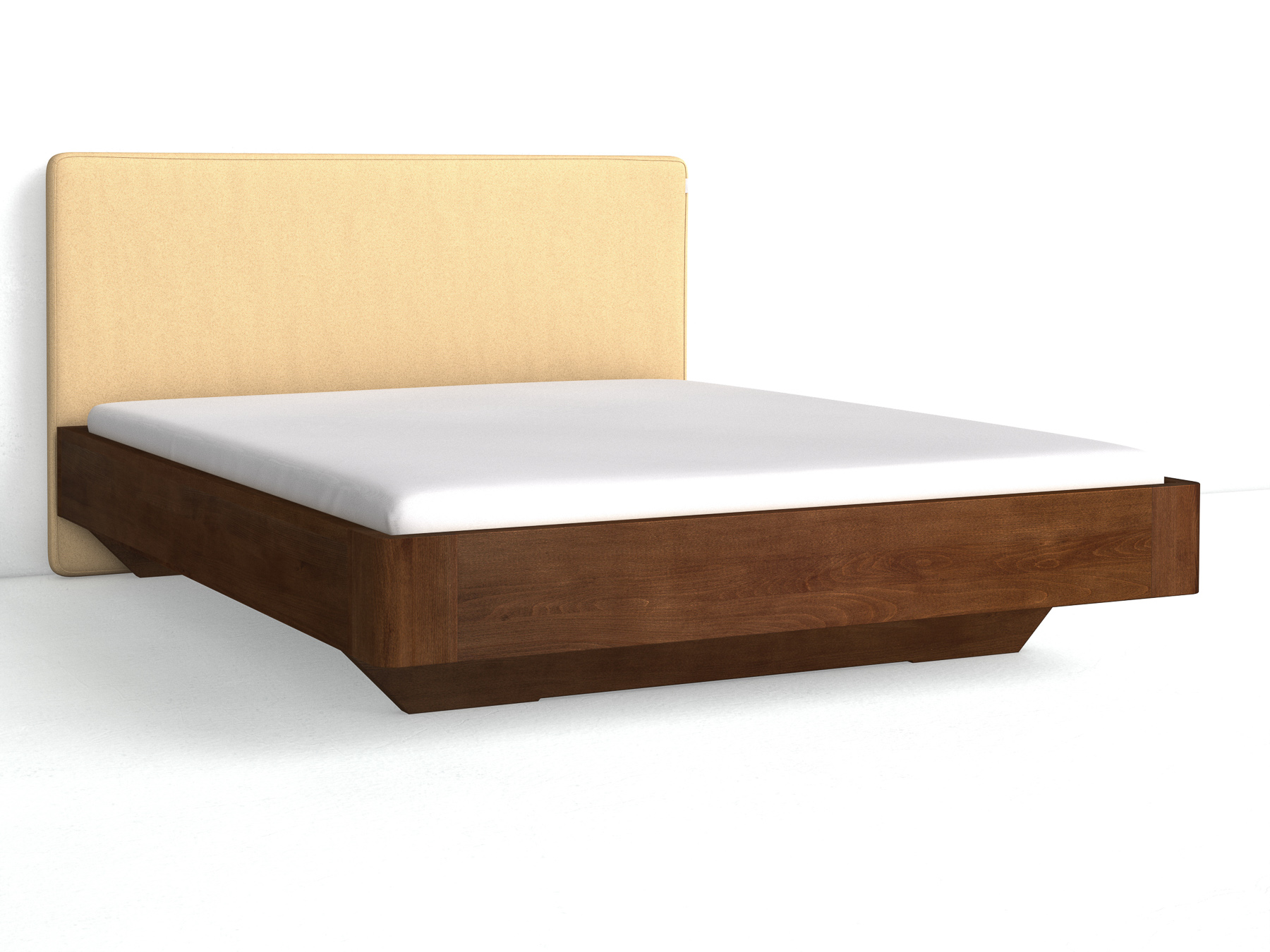 Buchenbett Dunkel „Clarissa" mit Polsterkopfteil „Michael" glatt, 190 cm, Fischgrät in Goldhirse