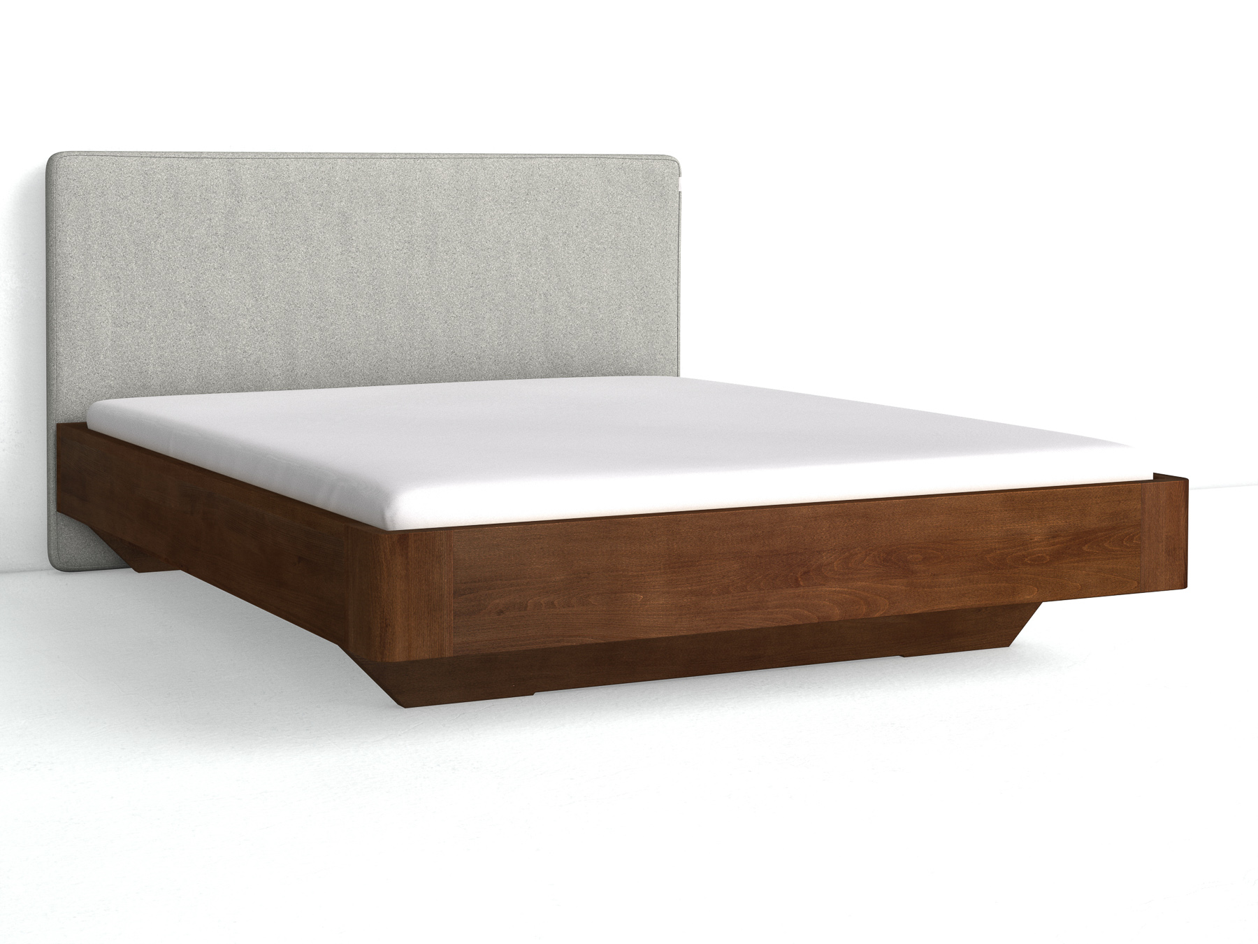 Buchenbett Dunkel „Clarissa" mit Polsterkopfteil „Michael" glatt, 190 cm, Loden in Nebelgrau