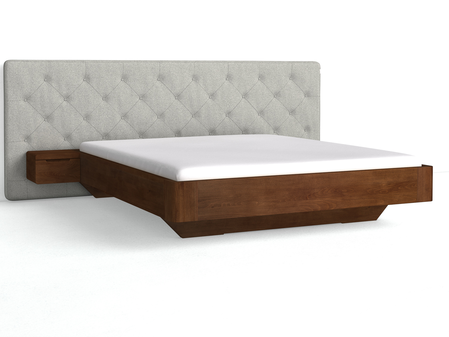 Buchenbett Dunkel „Clarissa" mit Polsterkopfteil „Michael" geknöpft, 290 cm, Loden in Nebelgrau