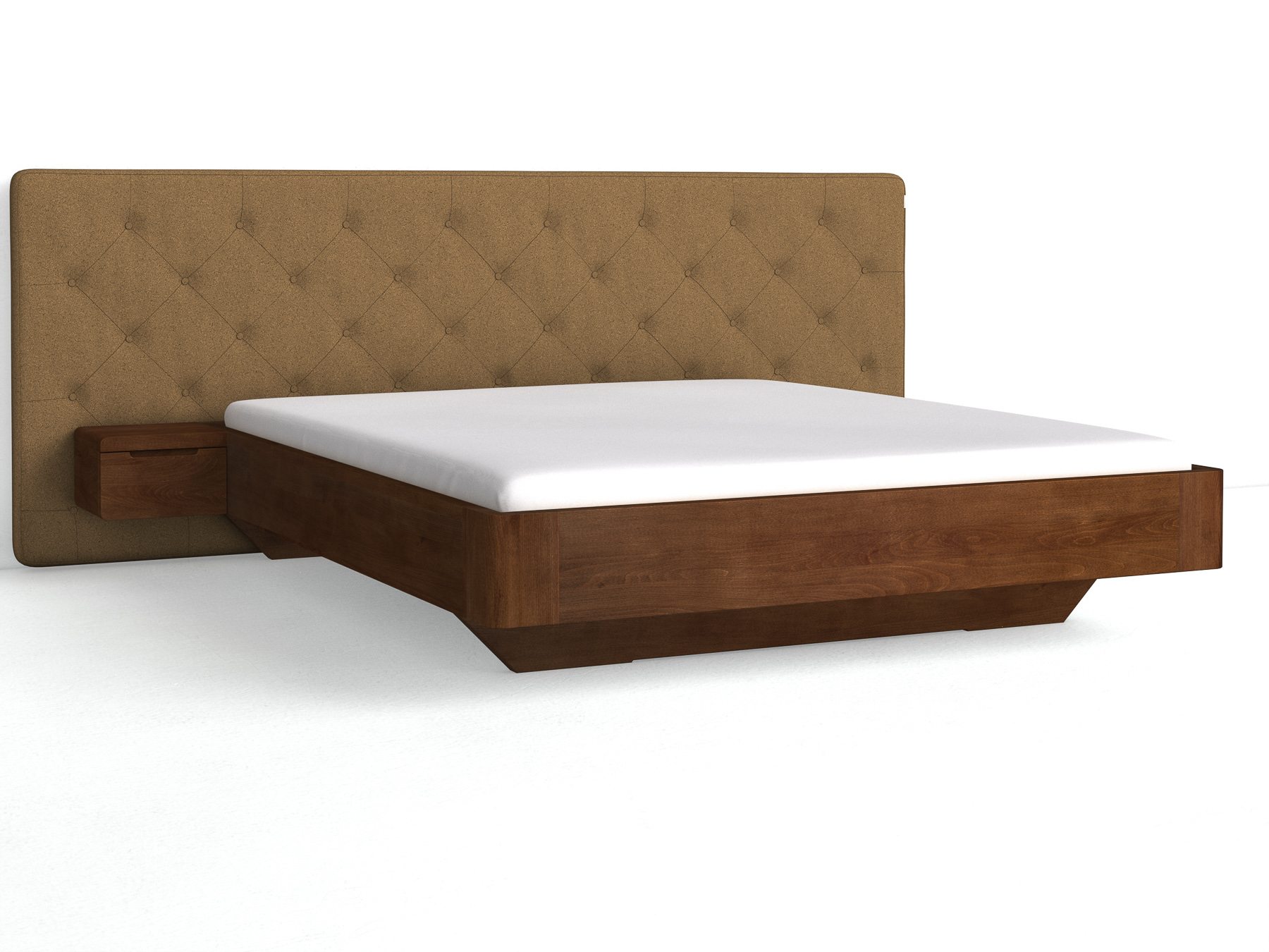 Buchenbett Dunkel „Clarissa" mit Polsterkopfteil „Michael" geknöpft, 290 cm, Loden in Zimtrinde