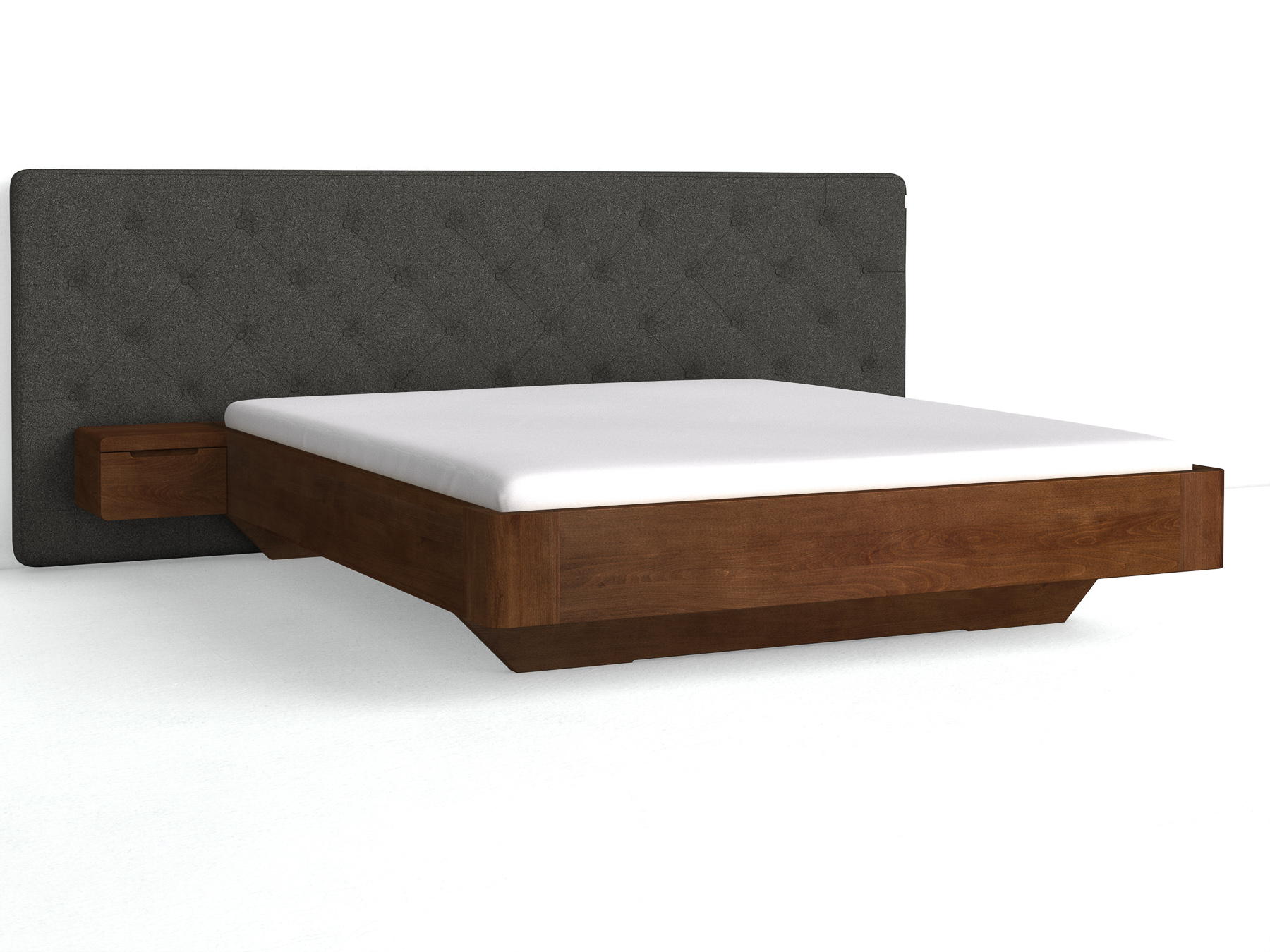 Buchenbett Dunkel „Clarissa" mit Polsterkopfteil „Michael" geknöpft, 290 cm, Loden in Anthrazit