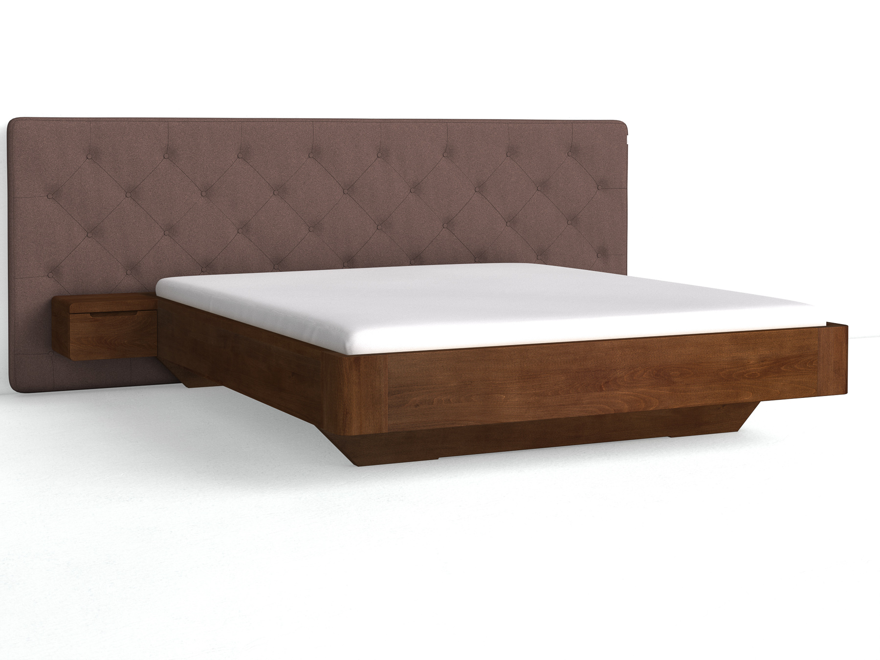 Buchenbett Dunkel „Clarissa" mit Polsterkopfteil „Michael" geknöpft, 290 cm, Loden in Abenddämmerung