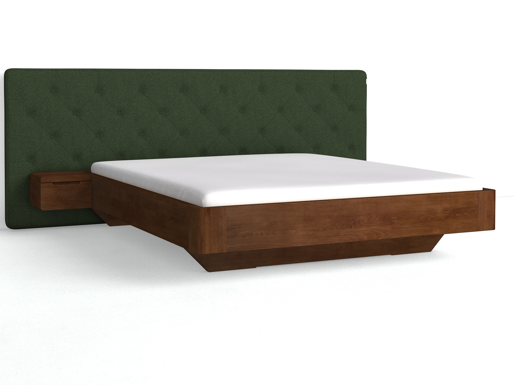 Buchenbett Dunkel „Clarissa" mit Polsterkopfteil „Michael" geknöpft, 290 cm, Loden in Tannenwald