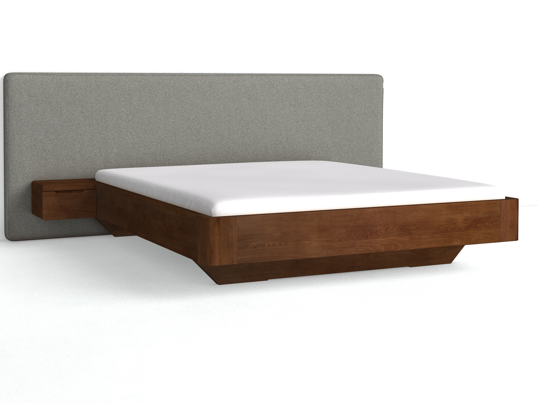 Buchenbett Dunkel „Clarissa" mit Polsterkopfteil „Michael" glatt, 290 cm, Fischgrät in Grauer Mohn