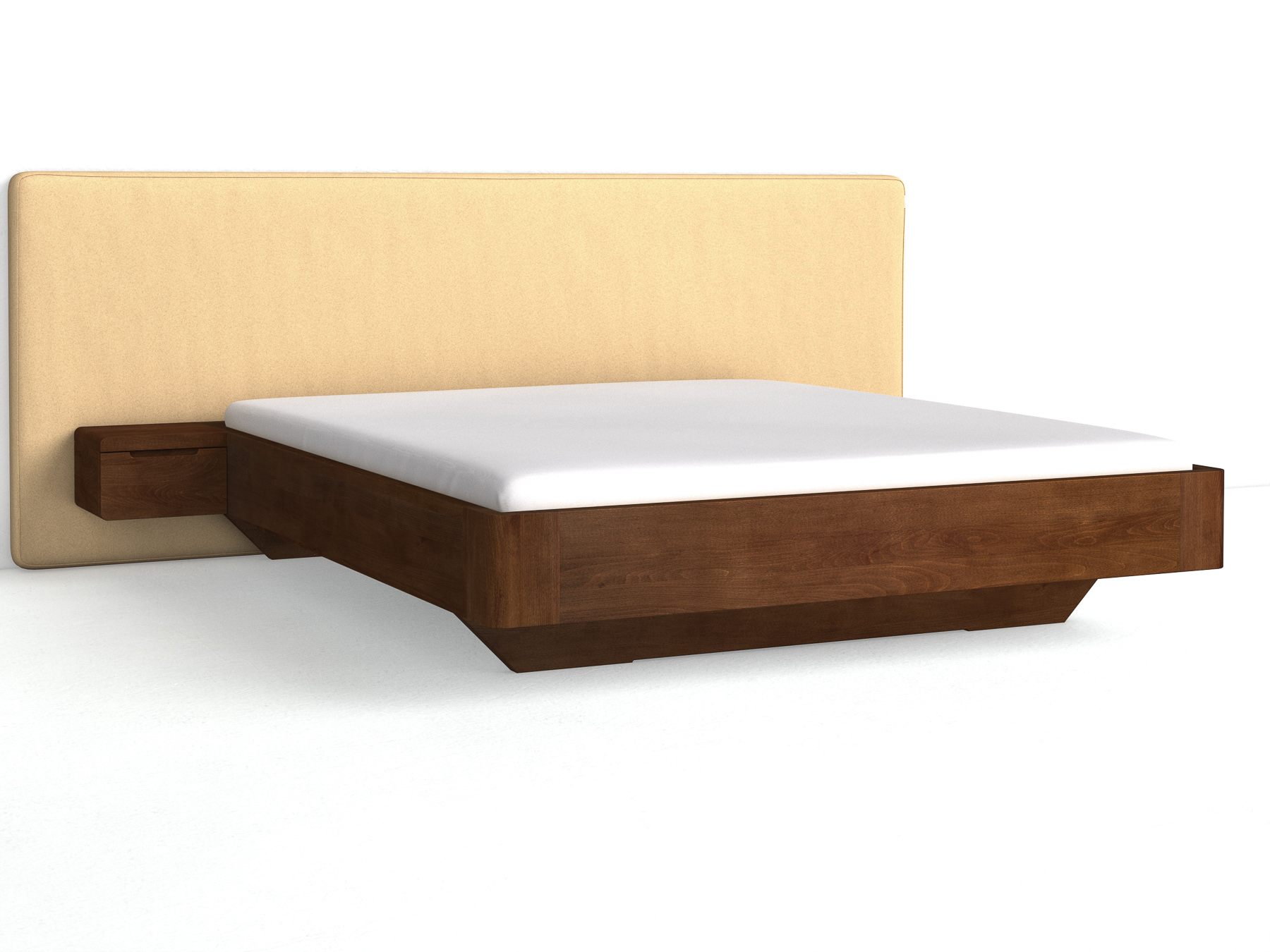 Buchenbett Dunkel „Clarissa" mit Polsterkopfteil „Michael" glatt, 290 cm, Fischgrät in Goldhirse