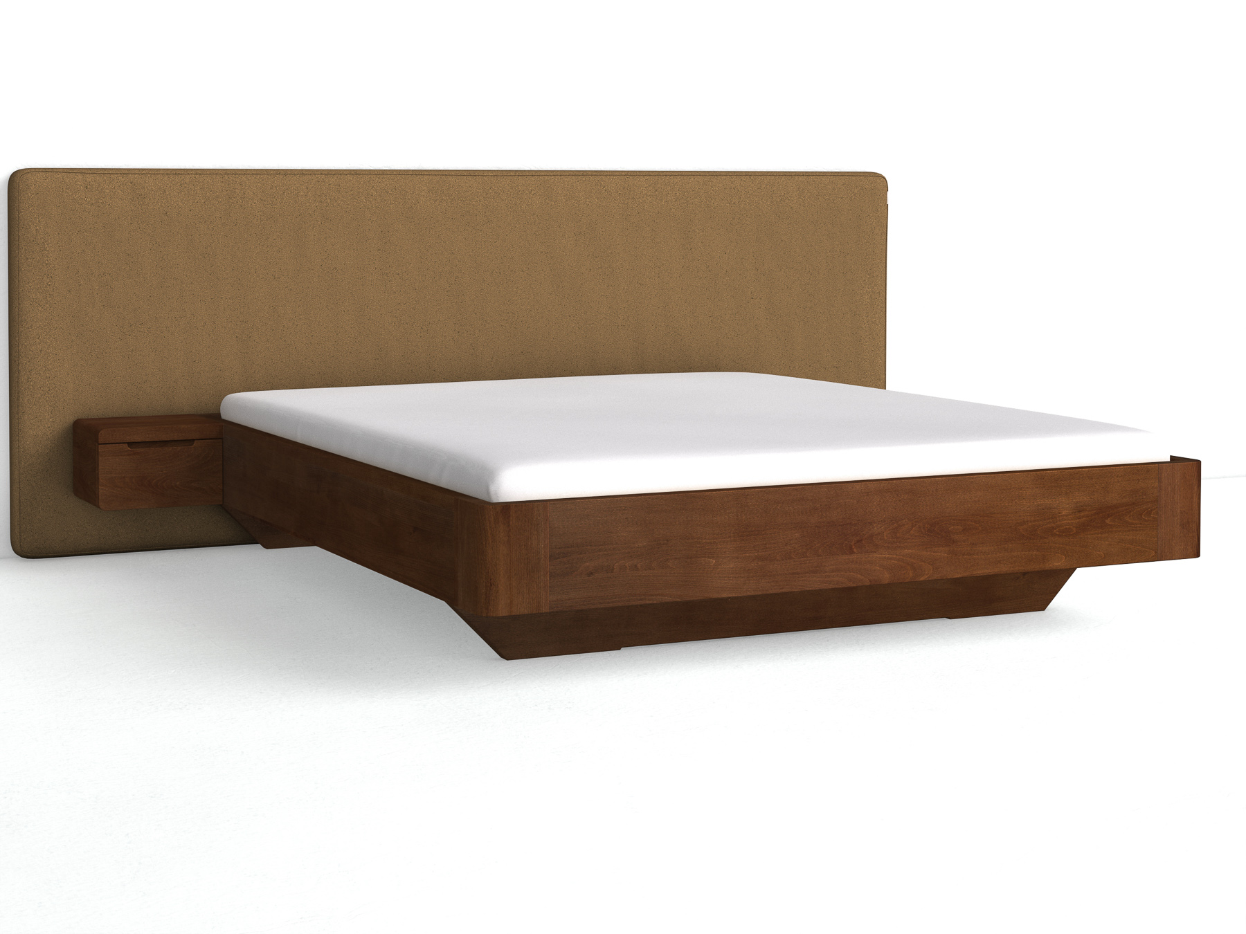 Buchenbett Dunkel „Clarissa" mit Polsterkopfteil „Michael" glatt, 290 cm, Loden in Zimtrinde