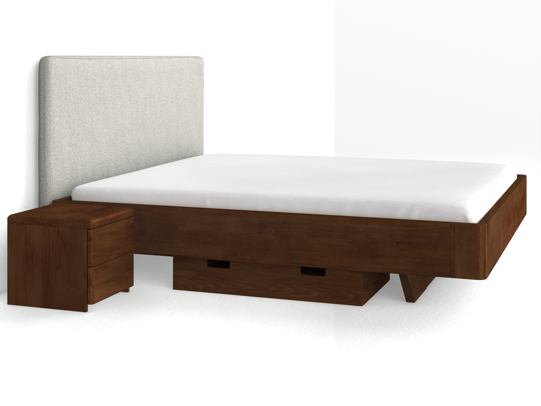 Buchenbett Dunkel „Clarissa“ in 180 x 200 cm, mit kurzer Unterbettkommode