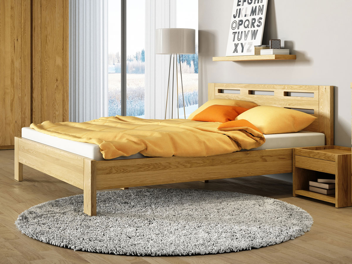 Schlafzimmer aus Massivholz Eiche mit Bett "Claudia" 180 x 200 cm