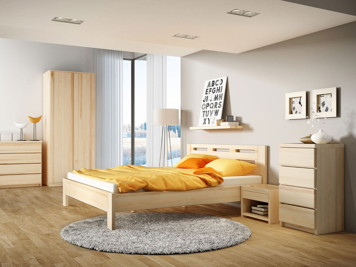 Schlafzimmer aus Massivholz Esche mit Bett "Claudia" 180 x 200 cm