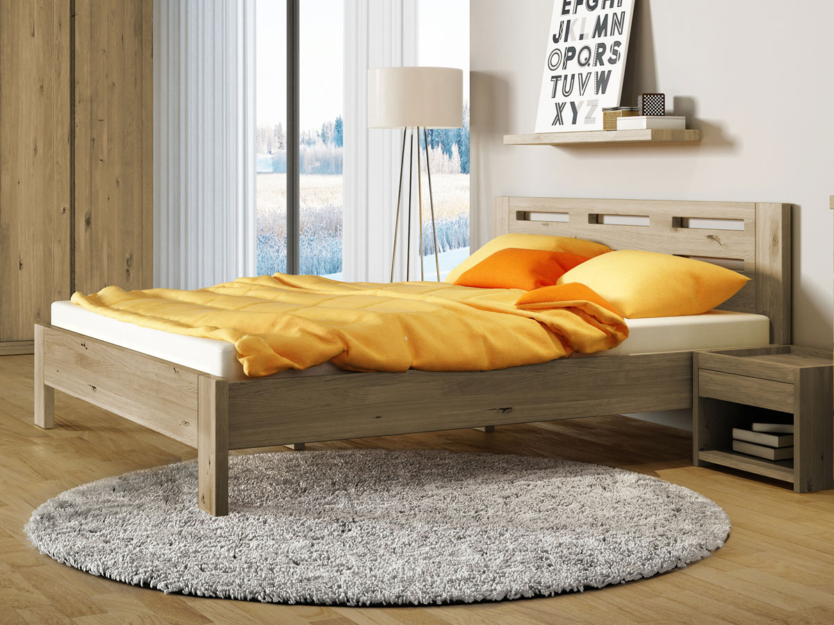Schlafzimmer aus Massivholz Wildeiche mit Bett "Claudia" 180 x 200 cm
