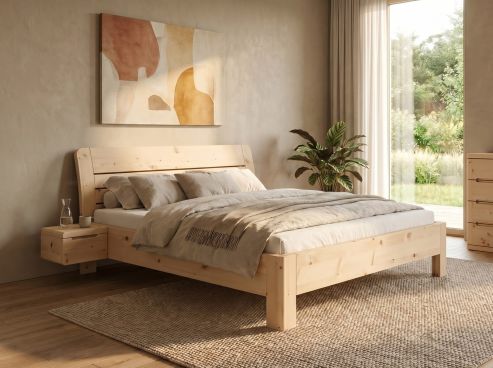 Zirbenholzbett „Alina“ in 180 x 200 cm mit zwei Nachttischen Griff: Griffleiste B