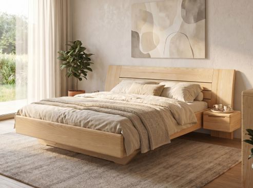 Eschenbett „Bea“ in 180 x 200 cm mit zwei Nachttischen (40 cm) Griff: Grifflos