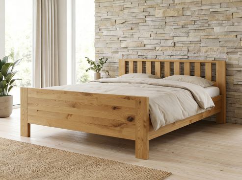 Wildeichenbett „Bernhard“ in 180 x 200 cm mit Kopfteil „Längsbalken“, ohne erhöhtem Fußteil