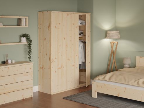 Zirbenschrank „Egon“, 3-türig, Höhe 220 cm, Griffausführung „Patrizia“, Inneneinrichtung: A
