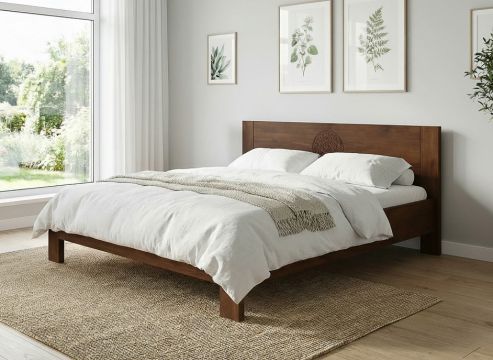 Buchenbett Dunkel „Blume des Lebens“ in 180 x 200 cm, ohne erhöhtem Fußteil