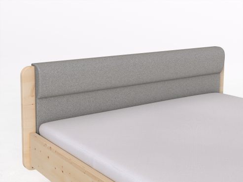 Stoffkopfteil „Charlotte" für ein Bett, Design: rund einteilig - Stoff: Schafschurwolle „Loden“ in der Farbe Nebelgrau