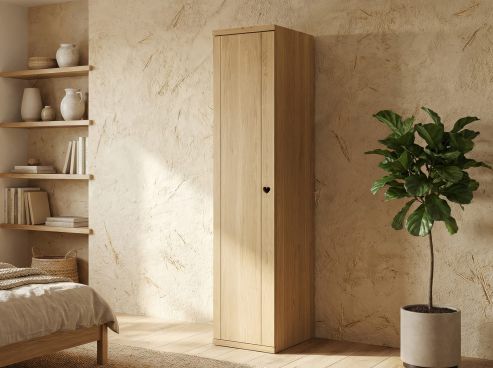 Eichenschrank Hell „Egon“, 1-türig, Höhe 220 cm, Griffausführung „Lukas“,  Türanschlag rechts