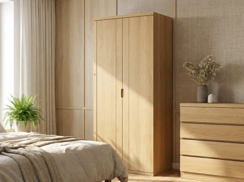 Eichenschrank Hell „Egon“, 2-türig, Höhe 220 cm, Griffausführung „Lukas“