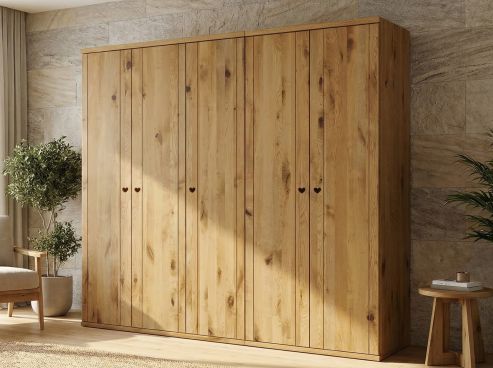 Wildeichenschrank „Romana“, 5-türig, Höhe 220 cm, Griffausführung „Patrizia“