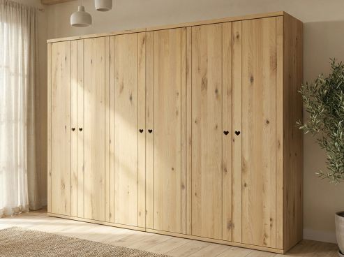 Wildeichenschrank Hell „Egon“, 6-türig, Höhe 220 cm, Griffausführung „Heidi“