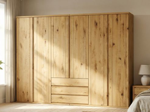 Wildeichenschrank „Romana“, 6-türig, Höhe 220 cm, Griffausführung „Patrizia“