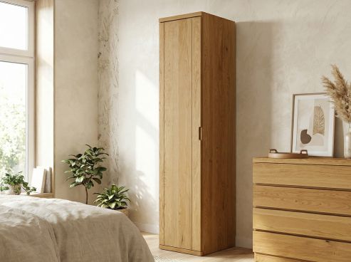 Eichenschrank „Egon“, 1-türig, Höhe 220 cm, Griffausführung „Patrizia“,  Türanschlag rechts