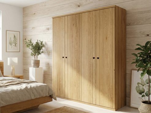 Eichenschrank „Egon“, 4-türig, Höhe 220 cm, Griffausführung „Heidi“