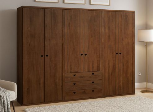 Buchenschrank Dunkel „Egon“, 6-türig, Höhe 220 cm, Griffausführung „Heidi“, Inneneinrichtung: D