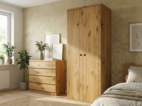 Wildeichenschrank „Egon“, 2-türig, Höhe 220 cm, Griffausführung „Heidi“