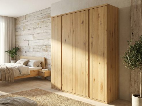 Wildeichenschrank Hell „Romana“, 4-türig, Höhe 220 cm, Griffausführung „Heidi“