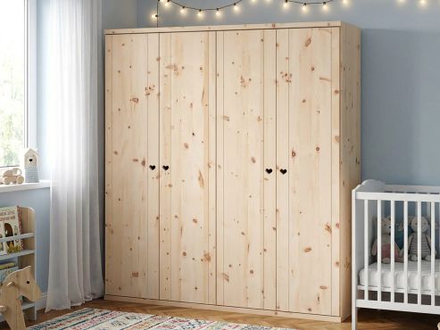 Zirbenschrank „Egon“, 4-türig, Höhe 220 cm, Griffausführung „Heidi“, Inneneinrichtung: A