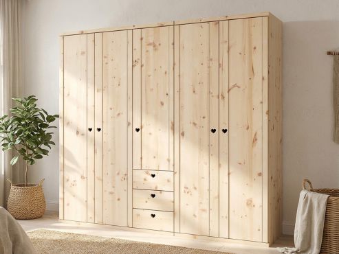 Zirbenschrank „Egon“, 5-türig, Höhe 220 cm, Griffausführung „Heidi“, Inneneinrichtung: E