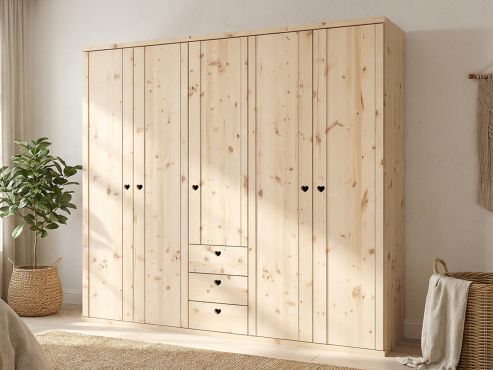 Zirbenschrank „Egon“, 5-türig, Höhe 220 cm, Griffausführung „Heidi“, Inneneinrichtung: E