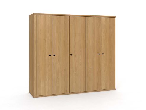 Eichenschrank Hell „Egon“, 5-türig, Höhe 220 cm, Griffausführung „Heidi“