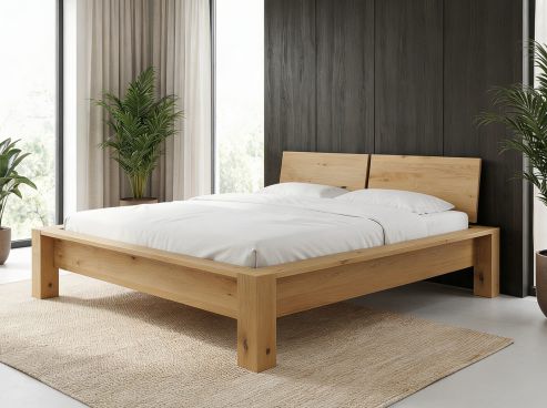 Wildeichenbett Hell „Hanna“ in 180 x 200 cm mit zweigeteiltem Kopfteil