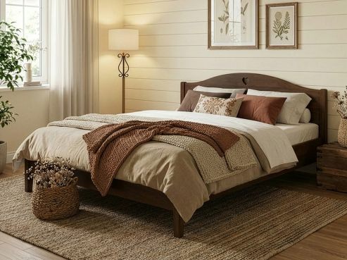 Kernbuchenbett Dunkel „Hermine“ 180 x 200 cm -  mit geradem Fußteil und mit Kopfteil „Herz“