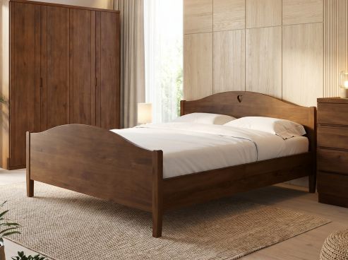 Kernbuchenbett Dunkel „Hermine“ 180 x 200 cm -  mit niedrigem runden Fußteil und mit Kopfteil „Herz“